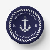 ボート航海の名いかりロープネイビーブルーホワイト ペーパーボウル (正面)