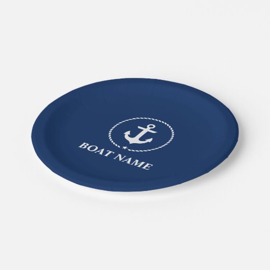 ボート航海の名いかりロープネイビーブルー ペーパープレート (アングル)