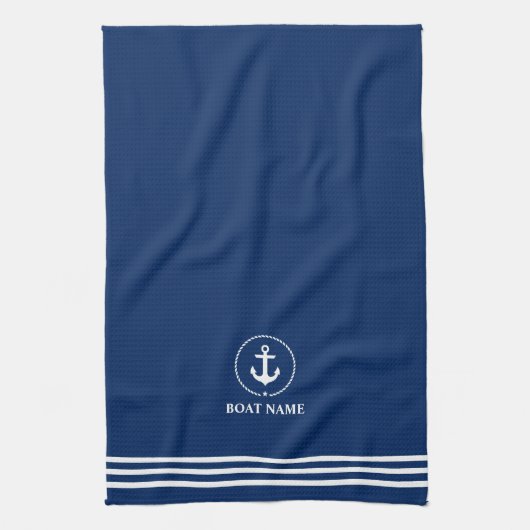 ボート航海の名いかりロープブルーストライプの キッチンタオル (縦)
