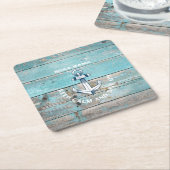 ボート航海の名いかり素朴ウッド スクエアペーパーコースター (アングル)