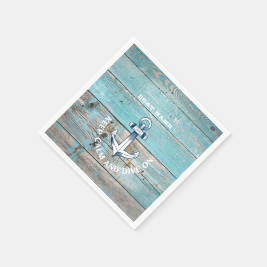 ボート航海の名いかり素朴ウッド スタンダードカクテルナプキン (角)