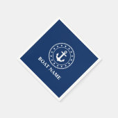 ボート航海の名スターズロープいかりネイビーブルー スタンダードカクテルナプキン (角)