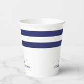 ボート航海の名ネイビーブルー白いかりストライプズ 紙コップ (左)