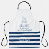ボート航海の名、いかりシーネイビーブルーストライプの エプロン (正面)