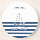 ボート航海の名、いかりシーネイビーブルーストライプの コースター (正面)