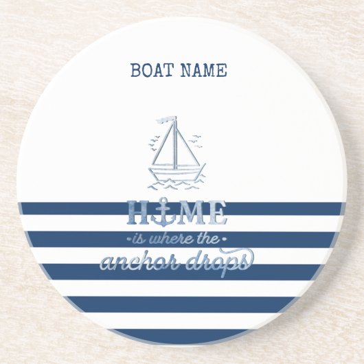 ボート航海の名、いかりシーネイビーブルーストライプの コースター (正面)