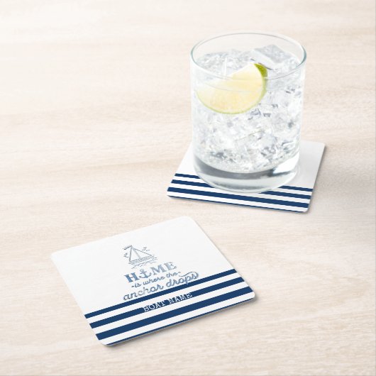 ボート航海の名、いかりシーネイビーブルーストライプの スクエアペーパーコースター (インサイチュ)