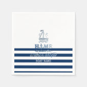 ボート航海の名、いかりシーネイビーブルーストライプの スタンダードカクテルナプキン (正面)