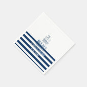 ボート航海の名、いかりシーネイビーブルーストライプの スタンダードカクテルナプキン (角)