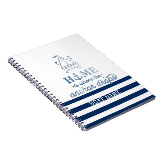 ボート航海の名、いかりシーネイビーブルーストライプの ノートブック (右側)