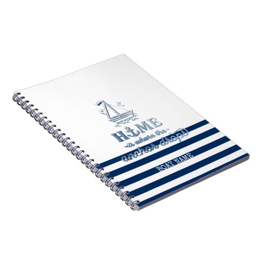 ボート航海の名、いかりシーネイビーブルーストライプの ノートブック (右側)