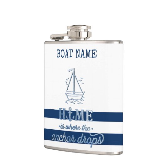 ボート航海の名、いかりシーネイビーブルーストライプの フラスク (左)