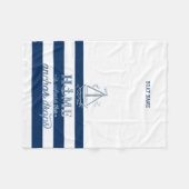 ボート航海の名、いかりシーネイビーブルーストライプの フリースブランケット (正面(横))