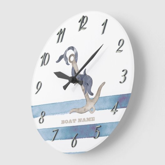 ボート航海の名，いかりドルフィンストライプズ ラージ壁時計 (傾斜)