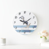 ボート航海の名，いかりドルフィンストライプズ ラージ壁時計 (ホーム)