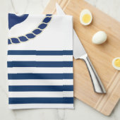 ボート航海の名、いかりネイビーブルーストライプの キッチンタオル (四つ折り)