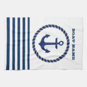 ボート航海の名、いかりネイビーブルーストライプの キッチンタオル (横)