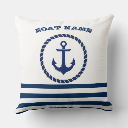 ボート航海の名、いかりネイビーブルーストライプの クッション (裏面)
