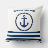 ボート航海の名、いかりネイビーブルーストライプの クッション (正面)