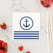 ボート航海の名、いかりネイビーブルーストライプの スタンダードカクテルナプキン (インサイチュ)