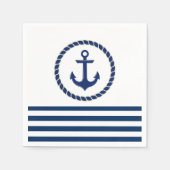 ボート航海の名、いかりネイビーブルーストライプの スタンダードカクテルナプキン (正面)
