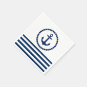 ボート航海の名、いかりネイビーブルーストライプの スタンダードカクテルナプキン (角)