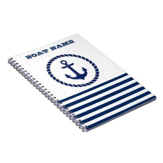 ボート航海の名、いかりネイビーブルーストライプの ノートブック (右側)