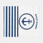 ボート航海の名、いかりネイビーブルーストライプの フリースブランケット (正面(横))