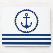 ボート航海の名、いかりネイビーブルーストライプの マウスパッド (正面)