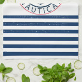 ボート航海の名、いかりネイビーブルーストライプズ キッチンタオル (折り畳み)
