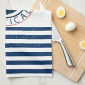 ボート航海の名、いかりネイビーブルーストライプズ キッチンタオル (四つ折り)