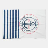 ボート航海の名、いかりネイビーブルーストライプズ キッチンタオル (横)