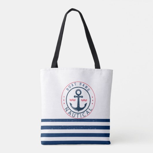 ボート航海の名、いかりネイビーブルーストライプズ トートバッグ (裏面)