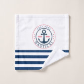 ボート航海の名、いかりネイビーブルーストライプズ バスタオルセット (ウォッシュタオル)