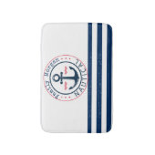 ボート航海の名、いかりネイビーブルーストライプズ バスマット (正面縦)