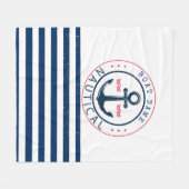 ボート航海の名、いかりネイビーブルーストライプズ フリースブランケット (正面(横))
