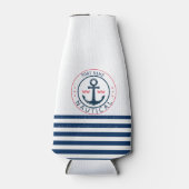 ボート航海の名、いかりネイビーブルーストライプズ ボトルクーラー (正面)