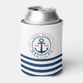 ボート航海の名、いかりネイビーブルーストライプズ 缶クーラー (缶正面)