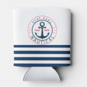 ボート航海の名、いかりネイビーブルーストライプズ 缶クーラー (裏面)