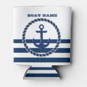 ボート航海の名、いかりネイビーブルーストライプズ 缶クーラー (正面)