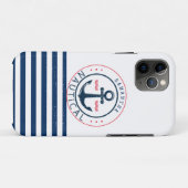 ボート航海の名、いかりネイビーブルーストライプズ Case-Mate iPhoneケース (裏面(横))