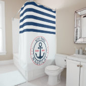 ボート航海の名，いかりネイビーブルーストライプ シャワーカーテン (インサイチュ)