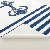 ボート航海の名、いかりネイビーブルーホワイトストライプズ シェルパブランケット (3/4)