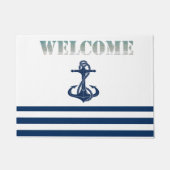 ボート航海の名、いかりネイビーブルーホワイトストライプズ ドアマット (正面)