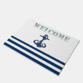 ボート航海の名、いかりネイビーブルーホワイトストライプズ ドアマット (アングル)