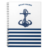 ボート航海の名、いかりネイビーブルーホワイトストライプズ ノートブック (正面)