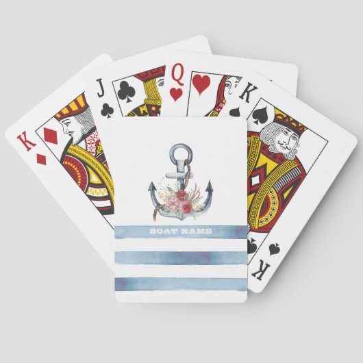 ボート航海の名、いかり花ストライプ類 トランプ (裏面)