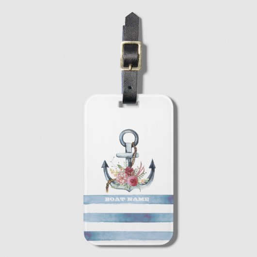 ボート航海の名、いかり花ストライプ類 ラゲッジタグ (正面縦)