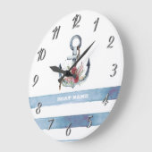 ボート航海の名、いかり花ストライプ類 ラージ壁時計 (傾斜)