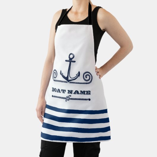 ボート航海の名、いかり、ロープ、ネイビーブルーストライプ エプロン (インサイチュ)